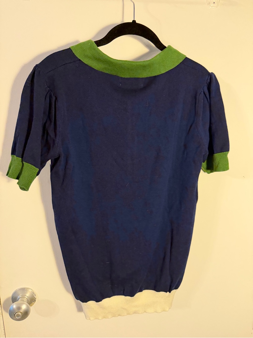 OXKNIT Navy & White Striped Polo with Green Collar Small NWT - Picture 5 of 5